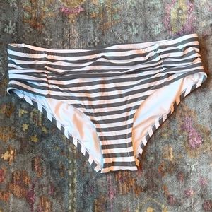 Anthropologie White & Gray Striped Bikini Bottom